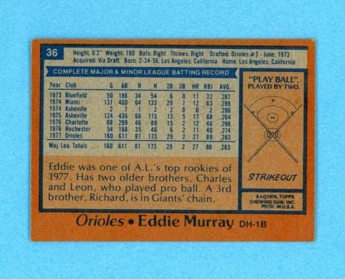 1978 Бейзболна картичка начинаещ Topps 36 Еди Мъри от Балтимор Ориолс E+-EM oc vlsm - Бейзболни картички с надпис Slabbed