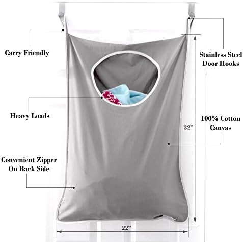 SuperMom Подвесная кошница за дрехи SuperMom над вратата с куки от неръждаема стомана – Голям размер – Сив