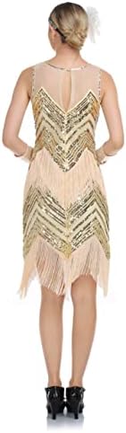 Женствена рокля kayamiya 1920-те години Големите Гэтсби, Разкошни костюми с пайети и Ресни 20-те години, Реколта Коктейлни Рокли за Партита