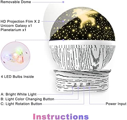 Прожектор за Нощно осветление, за деца, Проектор с Единорогом, Луна, Звезда, Проектор Galaxy с въртене на 360 Градуса, 9 Цветови режима на осветление, най-Добрите подаръци