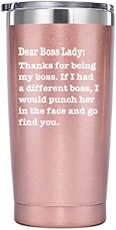 Cwtch Благодаря, че си ми шеф, подарък за дамата-чаша. 20 унции (розово злато), Подаръци за Деня на шефа на жена-шеф.Офис подаръци от
