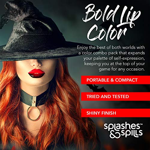 Луксозен черен гланц за устни - Ярък цвят с пълно покритие и блестящи дюзи, Хидратиращи формула подхранва устните - 2 опаковки - by Splashes & Spills