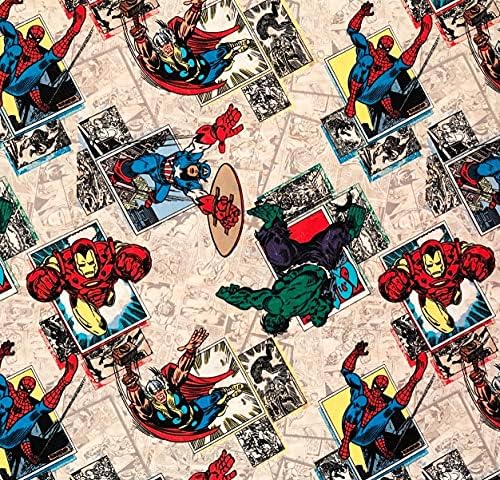 1 Ярд - Супергерои на Марвел, наброшенные на бежовата памучен плат - спайдърмен, Капитан Америка, Хълк Тор Iron Man (чудесно за Капитониране, Шиене, занаяти, пледов и още м
