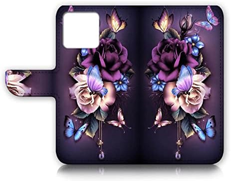 AJOURTEK за iPhone 11, Артистичен Дизайн, Флип калъф в стил портфейла, Необичайно Цвете, Пълна Защита на тялото AD003 (#24886 Лилава роза)