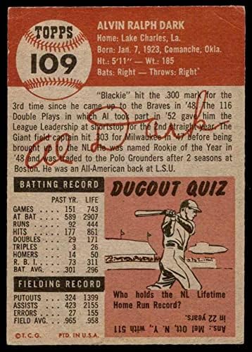 1953 Topps 109 Ал Darke Ню Йорк Джайентс (Бейзболна картичка) VG Джайънтс