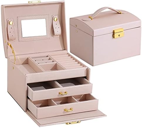 Ковчег за бижута CXDTBH с двойно чекмедже, Преносима Кутия за съхранение на бижута с Обеци, Пръстен, Гривната (Цвят: черен размер: 17,5*.14*.13 см)