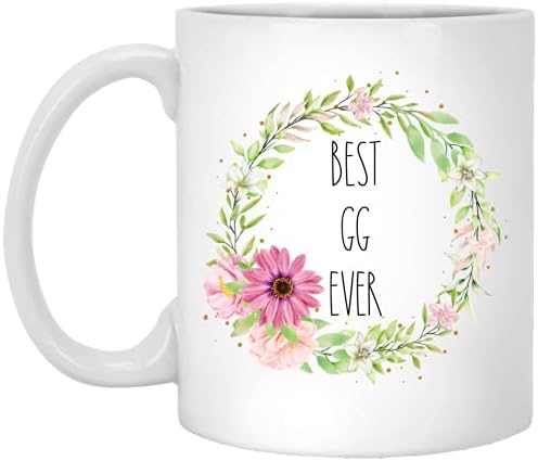 Най-добрата чаша Gg от BoomBear - Чаша с цветя Gg - В стила на Rae Dunn - Кафеена чаша за поръчка - Подарък за Деня на майката за Gg