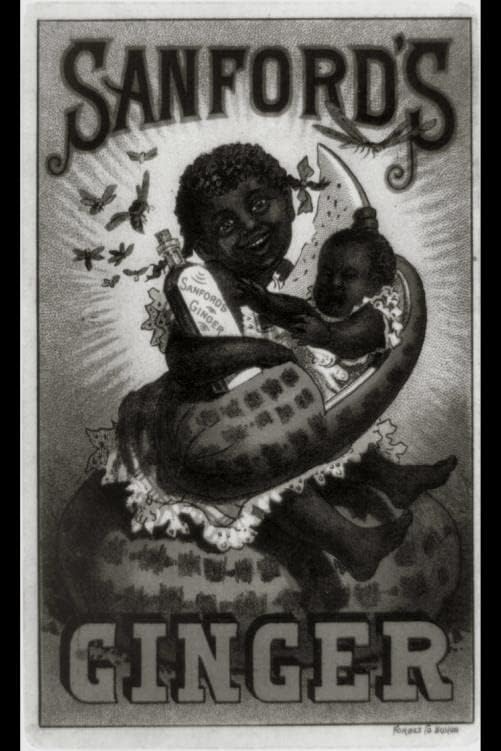 Исторически находки Снимка: Снимка, Запазена картичка,Реклама Sanford's Джинджифил, Черен Момиче, Диня, Бебе, Бебешко кошче (безплатно)
