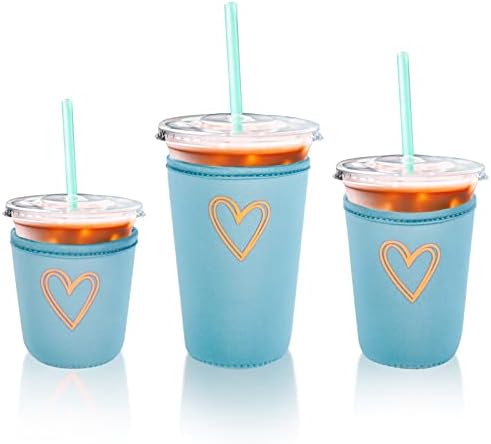За многократна употреба изолатор за чаши за кафе с лед Fycyko за чаши със студени и топли напитки -3 опаковки, симпатичен Неопреновый ръкав за чаши за напитки с лед Сърц