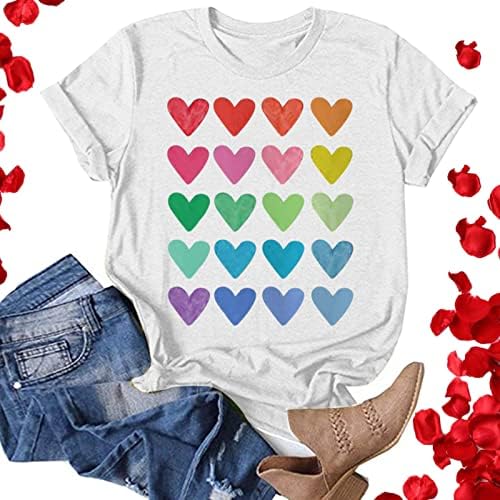 Комплект женски ризи, дамски ежедневни ризи с принтом в Деня на Св. Валентин, тениски с кръгло деколте и къс ръкав, потник, туника, блуза