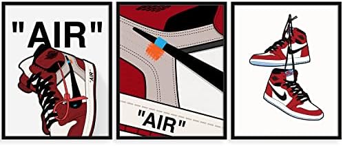 Sylvana Workshop - Щампи с червени плакати Air Jordan, БЕЗ рамка (Комплект от 3 стенни декорации размер 8 x 10), Плакати с кроссовками